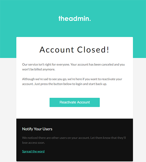 closed account email page